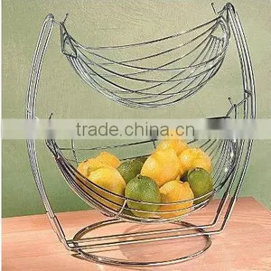 2 TIER CHROME ROUND FRUIT BASKET VEGETABLE STAND STORAGE BASKET KITCHEN thumbnail-1