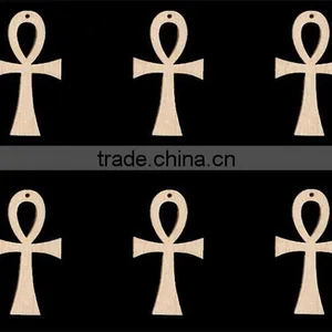 Hot Sell ANKH Shapes Africa Egypt Symbol for Life 3.25 Inches Tall WITH HOLE Natural Craft Wood Cutoutmade in China thumbnail-1