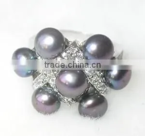 Purple Round Fashion Lady Tahitian Pearl Ring With Diamond thumbnail-1