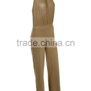 Wholesale Custom Lady Women's Fashion Casual Halter Off-shoulder Backless Sexy Solid Evening Long Romper And Jumpsuit For Woman thumbnail-3