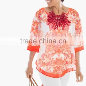 Women's Silk Chiffon Contrast Combo Poncho Top Blouse thumbnail-1