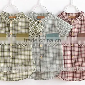 Aliabba Wholesale Fashion Boy Shirts Band Collar Short Sleeve Checks Shirts for Children thumbnail-1