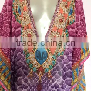 DIGITAL Print Georgette Crystal Embellish Kaftan CAFTAN Tunic Poncho Blouse thumbnail-2