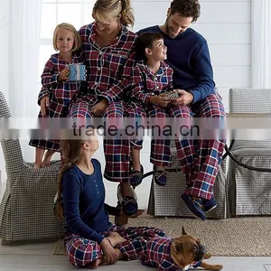 2016 Old Fashion Family Wholesale Sleep Wear Checks Flannel Pajamas thumbnail-1