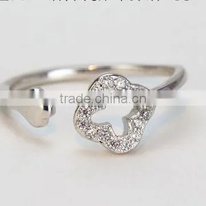 Spritual Charm Accessory Lucky Clover Design Top Zircon Diamond Sterling 925 Silver Open Ring thumbnail-6