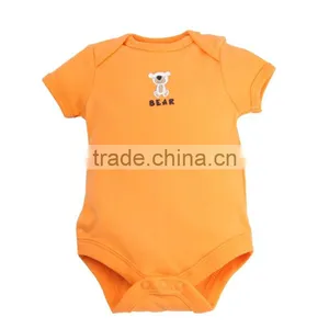 2015 Fashion Spring Summer 100% Cotton Boys Bodysuits Orange Printed Bear Newborn Baby Clothes Baby Romper thumbnail-1