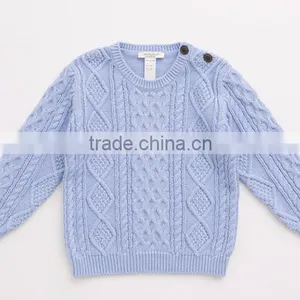 New Design Crew Neck Buttoned Children Cable Knit Sweater thumbnail-2