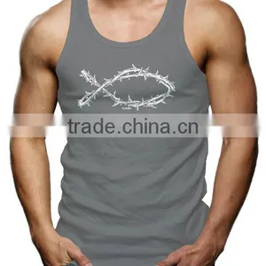 China Printing Cotton Custom Gym Wholesale Mens Running Stringer Singlet thumbnail-3