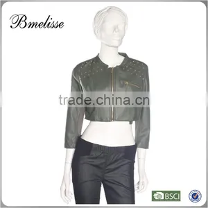 2014-2015 Stylish Women's Half pu Jacket Fake Fur pu Jacket for Lady thumbnail-1