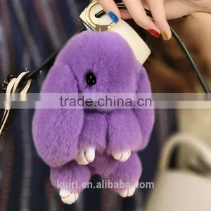 Genuine Rex Rabbit Furs Keychain Pendant Bag Car Charm Tag Cute Mini Rabbit Toy Doll Real Fur Monster Keychains 18cm thumbnail-1