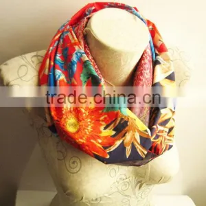 Floral Pattern Scarf , Orange Flower Scarf , Floral Colorful Scarf , thumbnail-1