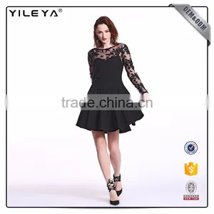 Customizable Pleated High Waist Black Lace Dresss thumbnail-1