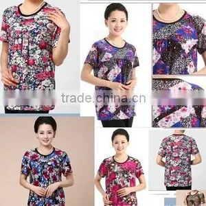 The New 2017 Middle-aged and Old Women's Ice Silk Cotton Round Collar T-shirt Foreign Trade the Original Single Mother Big Yards thumbnail-6