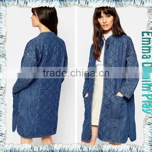 2017 New Designer Women's Diamand Embroidery Winter Long Cotton Denim Bomber Coats thumbnail-2