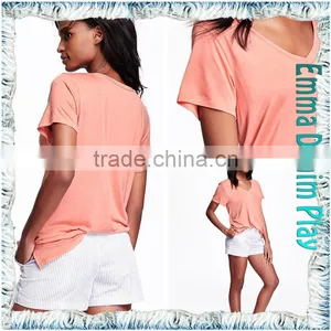 Customized Sketch Girl's Sexy Colorfast Dyeing Slub Knit Cotton Heart Deep V Neck T Shirts thumbnail-5