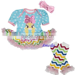 Baby Easter Polka Dots Bling Bow Bunny Chevron Tutu Romper Warmers Party Dress NB-18M thumbnail-1