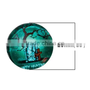 Glass Dome Seals Cabochons Round Flatback Dark Green Halloween Grave Tree " HAPPY HAUNTING " Transparent 20mm Dia thumbnail-2