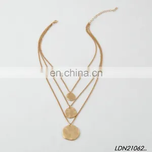 Three Layers Worn Silver/ Gold Oxide Disc Necklaces thumbnail-1