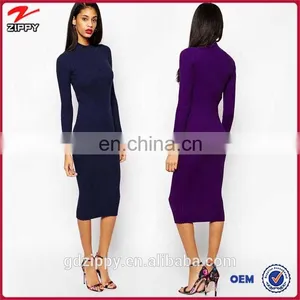 Wholesale Women Clothing Rib Knit With Turtleneck Midi Dress Women Dresses thumbnail-1