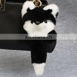 Fox Shaped Rex Rabbit Fur Keychain thumbnail-3
