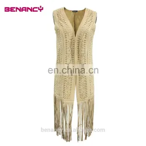 2017 Trendy Laser Cut Suede Kimono Poncho With Long Fringe thumbnail-5