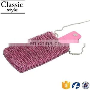 CR Europe Tast Passed Diamond Surface Long Snake Chian Rectangle Shaped Pink Color New Fancy Cell Phone Neck Hanging Bag thumbnail-3