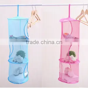 Hanging Mesh Space Saver Bags Organizer 3 Compartments Toy Storage Basket for Kids Room Organization Mesh Hanging Bag thumbnail-3