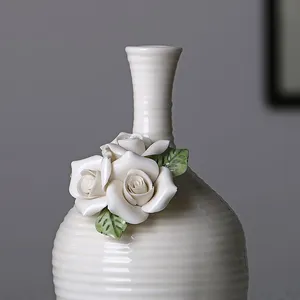 Modern Simple White Hand-Carved Flower Ceramic Vase For Wedding Gift Living Room Decor thumbnail-5