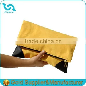 Yellow Foldover Clutch, Faux Suede Vegan Leather Clutch, Large Foldover Clutch thumbnail-1
