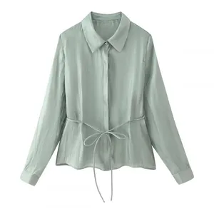 New Style Women's Clothing: Classic Butterfly Knot Embellished Shiny Effect Blouse thumbnail-1