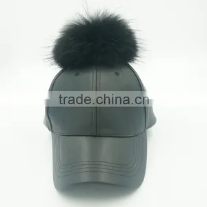 Big Genuine Raccoon Fur Ball PU Leather Baseball Caps New 5 Panel Outdoor Waterpoof Sport Hats thumbnail-4