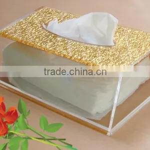 Gold Tissue Box Holder Acrylic Plexiglass QCY-TB-15 thumbnail-1