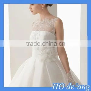 HOGIFT Simple Word Shoulder Sexy Lace Wedding Dress,Printed Flowers Luxurious Long Train Wedding Dress thumbnail-2