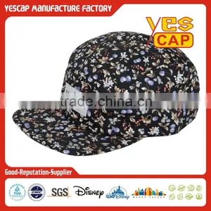 Custom Flat Brim 5 Panel Cap With Floral Patern thumbnail-2