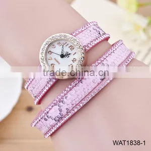 Fashion Women Fish Scale Wristwatch Leather Cord Bracelet Wrist Watch thumbnail-1