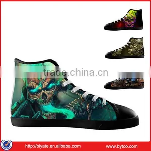 Men's Skull High Top Casual Shoes,Black Lace-up Canvas Sneakers thumbnail-1