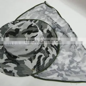Fashion Camouflage Washed Bucket Hat With Mesh Shawl thumbnail-1