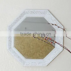 White Solid Wood Embossed Leather Lighted Home Wall Mirror thumbnail-1