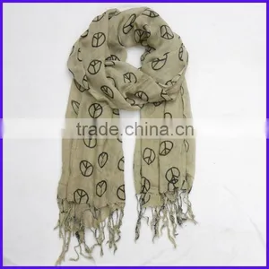 Peace Symbol Printed Costume Long Fringe Scarf / Shawl(FCH-11287-3) thumbnail-1