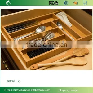 BH009/ 6-Slot Kitchen Bamboo Drawer Organizer With Flatware Cutlery Accessories or Gadgets Tray thumbnail-4