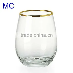 Hand Blown Clear Water Glass With Gold Rim thumbnail-1