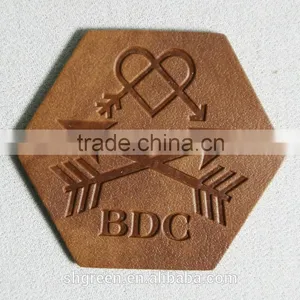 Green Laser Cut Hot Press Embossed Logo Leather Patch thumbnail-4