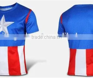 Custom Made Cotton Polyester Star Red Blue USA Super Men Short Sleeve t Shirt thumbnail-3