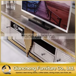Hotel Furniture Led tv Stand tv Table With Gold Metal Frame pu Cover Top thumbnail-5