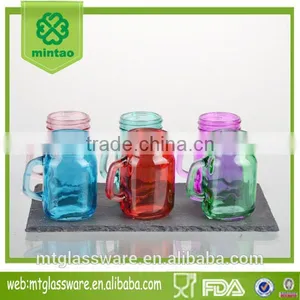 6pcs Mini Colorful Mason Jar Glass With the Handle thumbnail-1