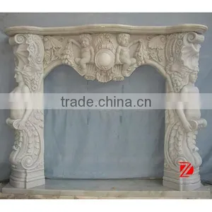 Hand Carved Stone Figure Fireplace Mantel thumbnail-1