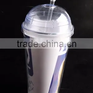 16 Oz Plastic Clear Dome Lid Double Wall Tumbler With Straw thumbnail-5