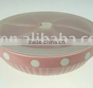 Stoneware Casserole With Plastic Cover thumbnail-1