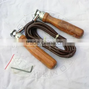Leather Cord Swivel Jumping Rope With Wooden Handles thumbnail-1