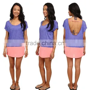 Wholesale Swimwear Manufacturer Color Block Design Cover-Ups Top 100% Polyster Tunic Beach Bikini Cover-ups Beachwear Women thumbnail-1